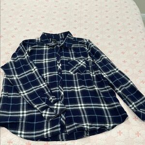 Plaid Navy Blue and White Women's Top